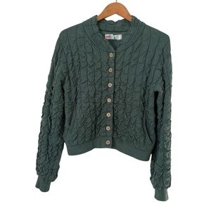 Free People Beach Sunny Cardigan XS Green Bomber Grid Textured Boho Comfy